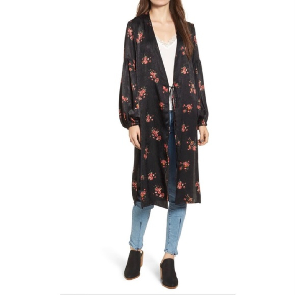 Lush Tie Front Floral Print Duster